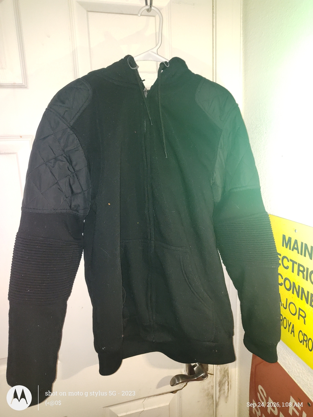 Men's Black Quilted Panel Zip Hoodie Sweater